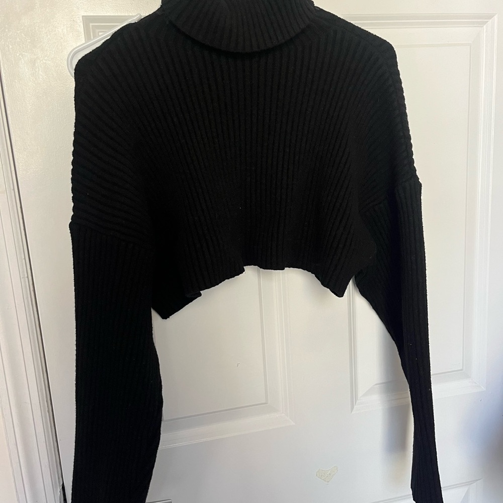 Black Turtleneck Cropped Sweater